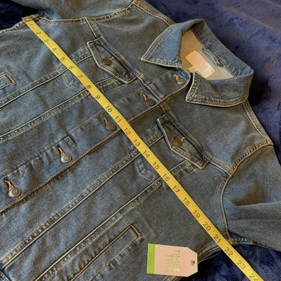 Time And Tru Denim Jean Jacket NEW Womens Large Stretch Buttons Pockets Boho - Picture 13 of 14